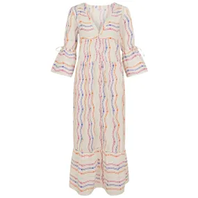 Accessorize London Women's Multi Stripe Flute Sleeve Dress Large