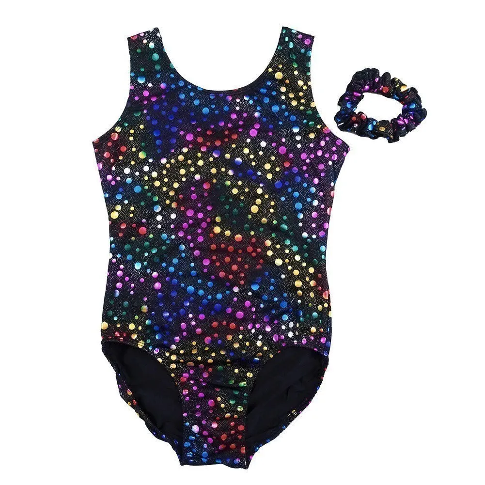 Adult Black Multi Color Rainbow Dots Sleeveless Leotard Womens S-XL