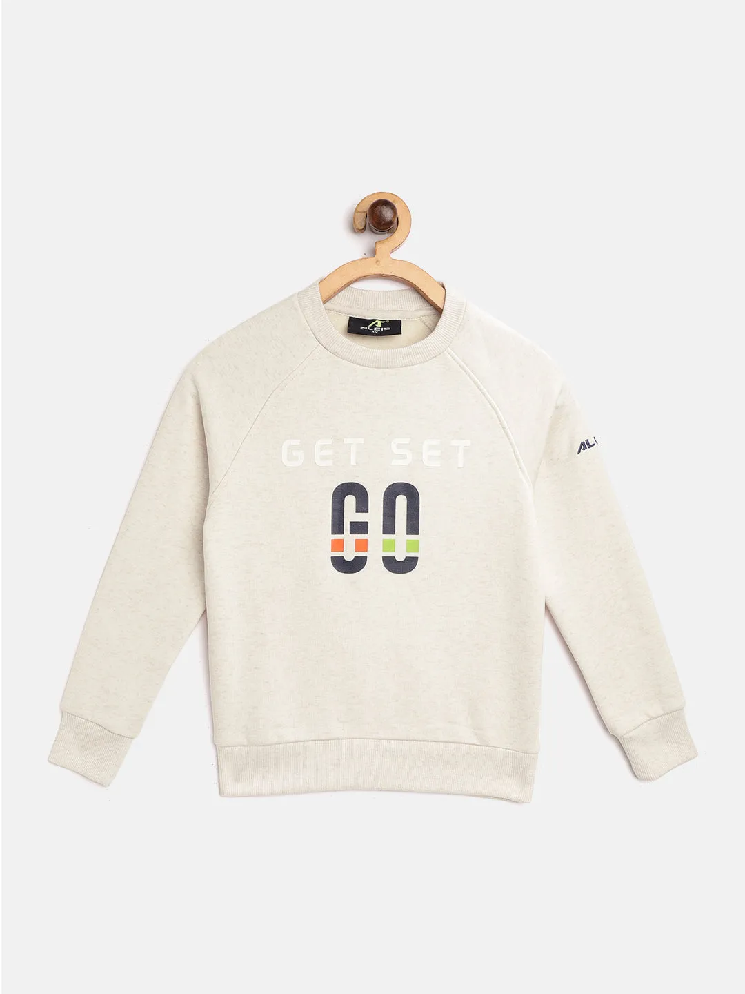 Alcis Boys Cream-Coloured & Navy Blue Typography Print Sweatshirt