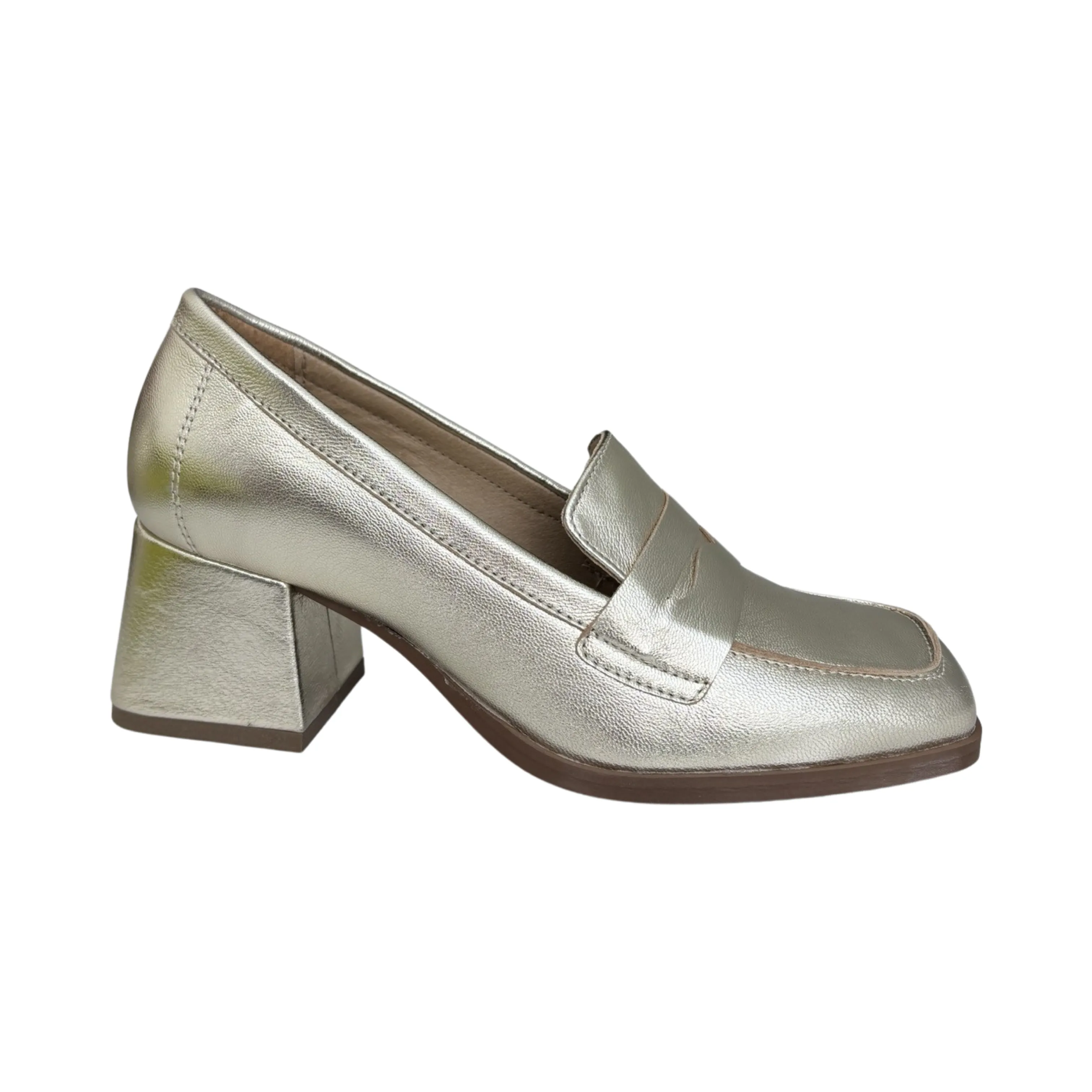 Ama Metallic Champagne Block Heel