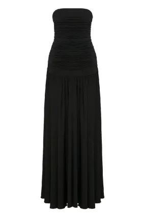 AMBER BLACK STRAPLESS JERSEY LONG DRESS