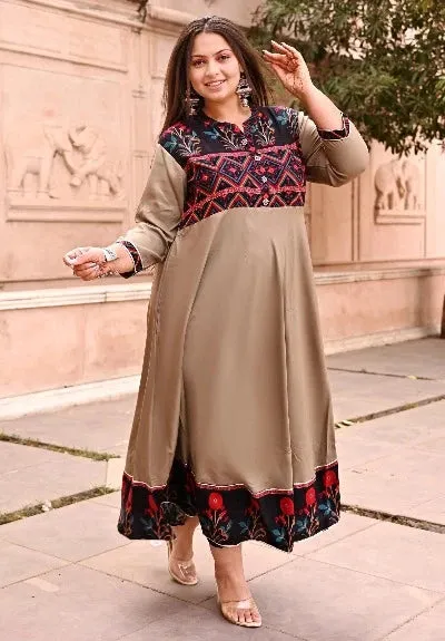 Anarkali Plus Size Beige Black Kurti for women