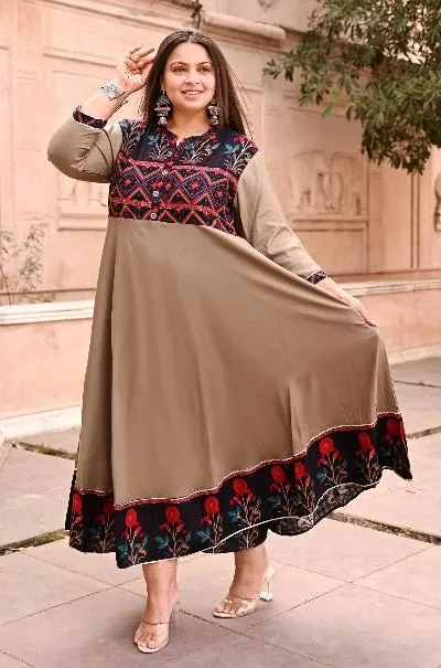 Anarkali Plus Size Beige Black Kurti for women