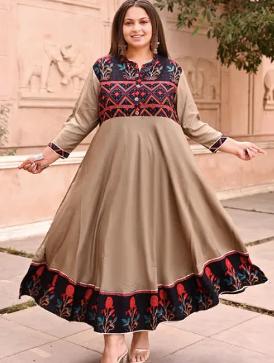 Anarkali Plus Size Beige Black Kurti for women