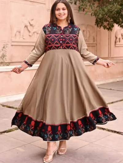 Anarkali Plus Size Beige Black Kurti for women