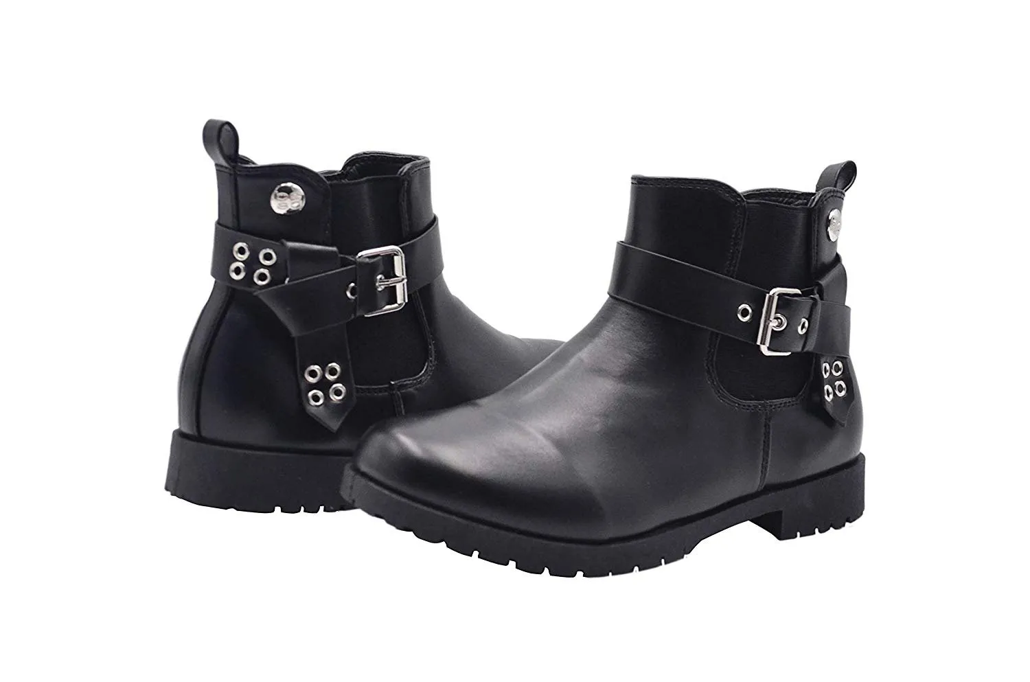 bebe Girls Big Kid Easy Pull-On Short Ankle Chelsea Boots Embellished with Buckle Straps