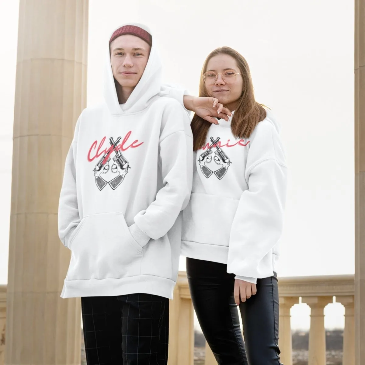 Bonnie and Clyde Couple Hoodies White