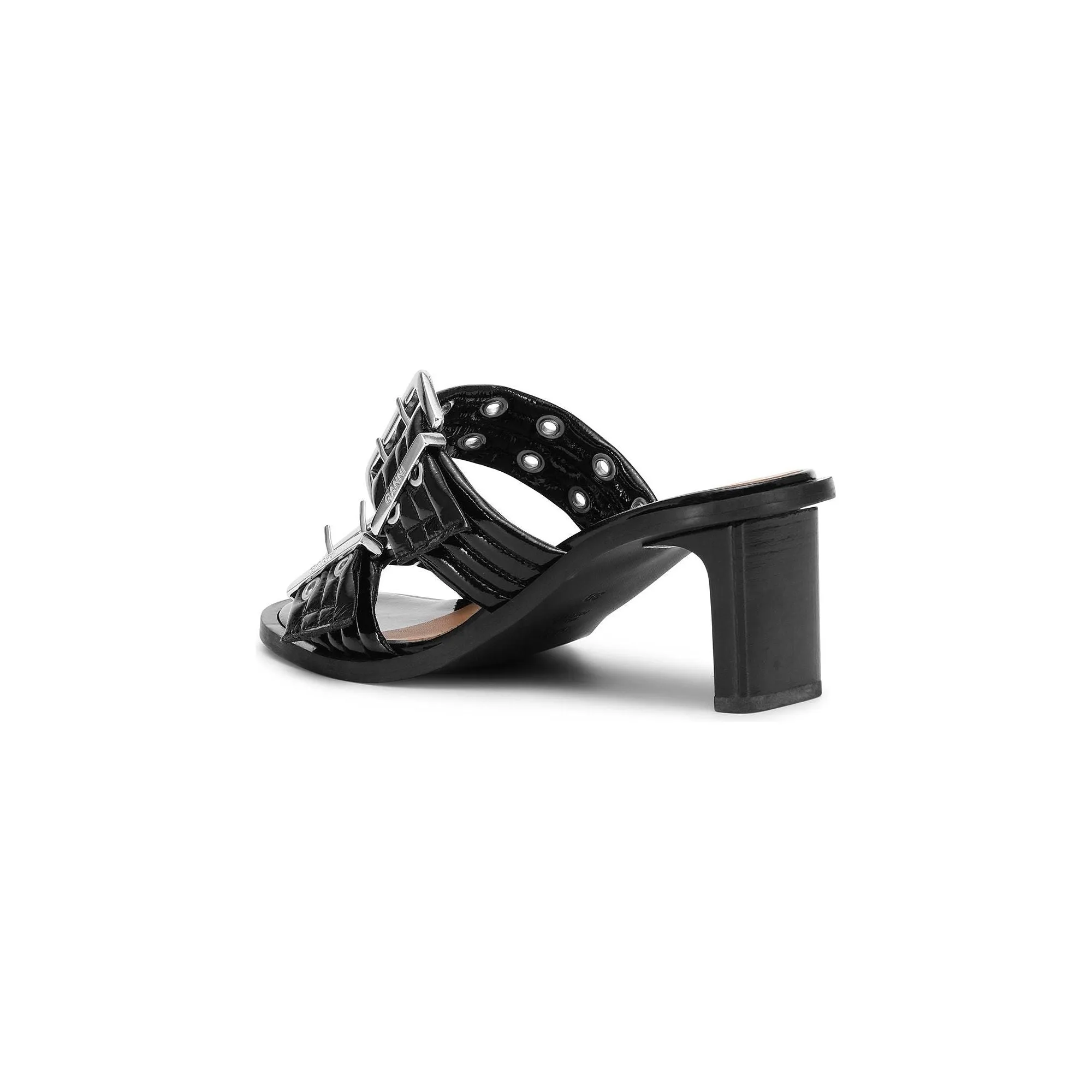 BUCKLE HEEL MULE SANDALS