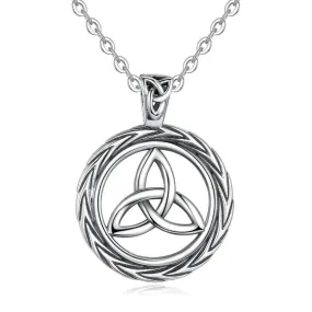 Celtic Trinity Knot / Triquetra Round 925 Sterling Silver Pendant Necklace