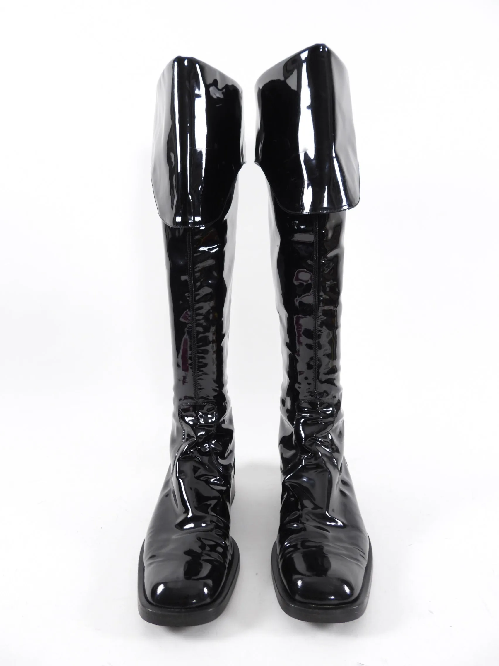 Chanel Vintage 2001 Black Patent Tall Over Knee Flat Boot - 8.5