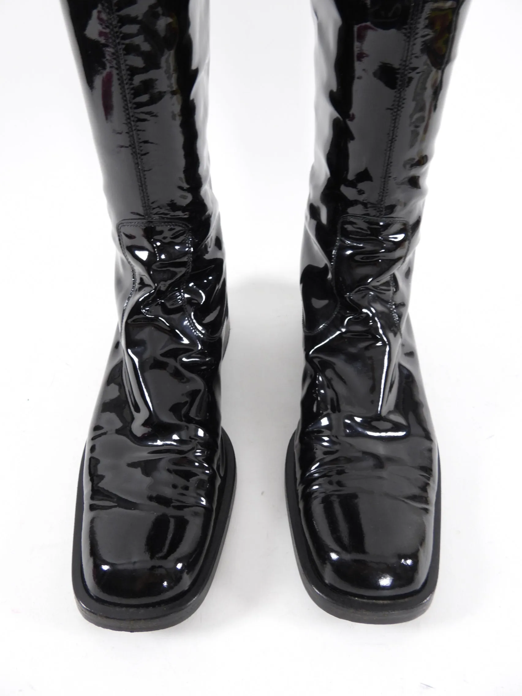 Chanel Vintage 2001 Black Patent Tall Over Knee Flat Boot - 8.5