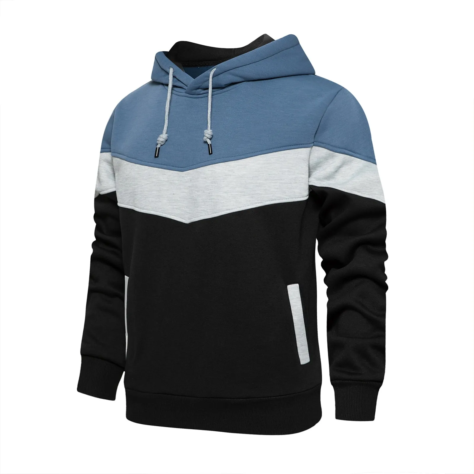 COLOR BLOCK PATCHWORK CASUAL POCKET HOODIE