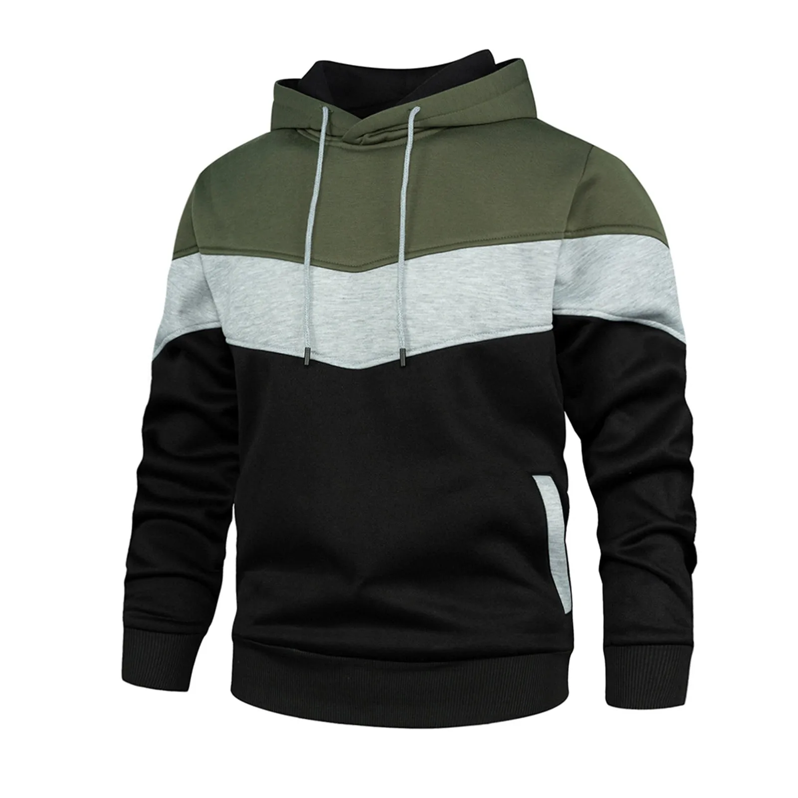 COLOR BLOCK PATCHWORK CASUAL POCKET HOODIE