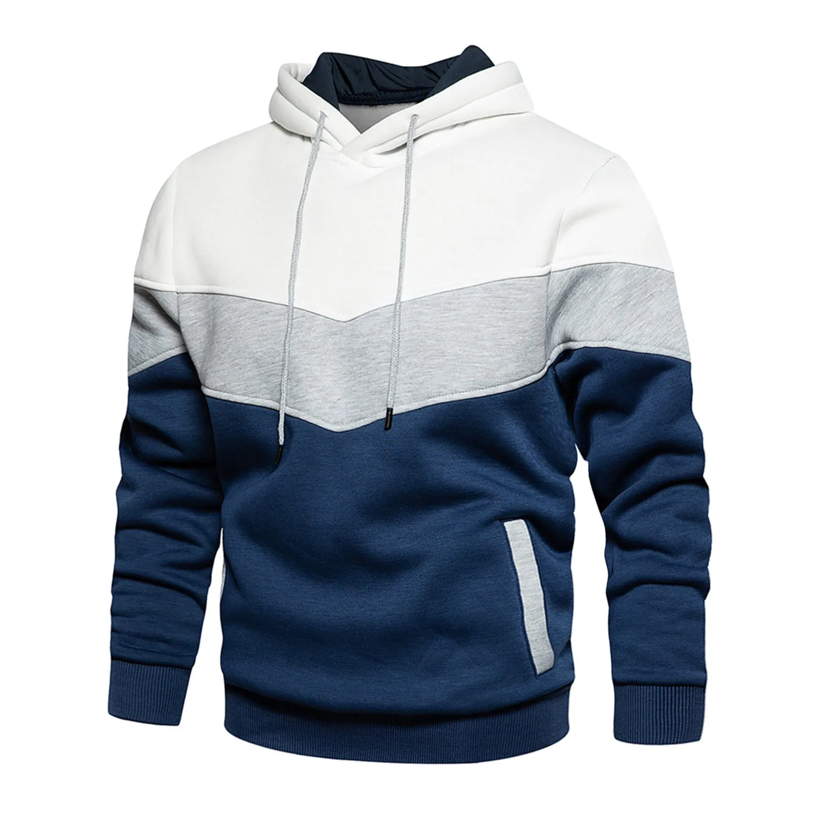 COLOR BLOCK PATCHWORK CASUAL POCKET HOODIE