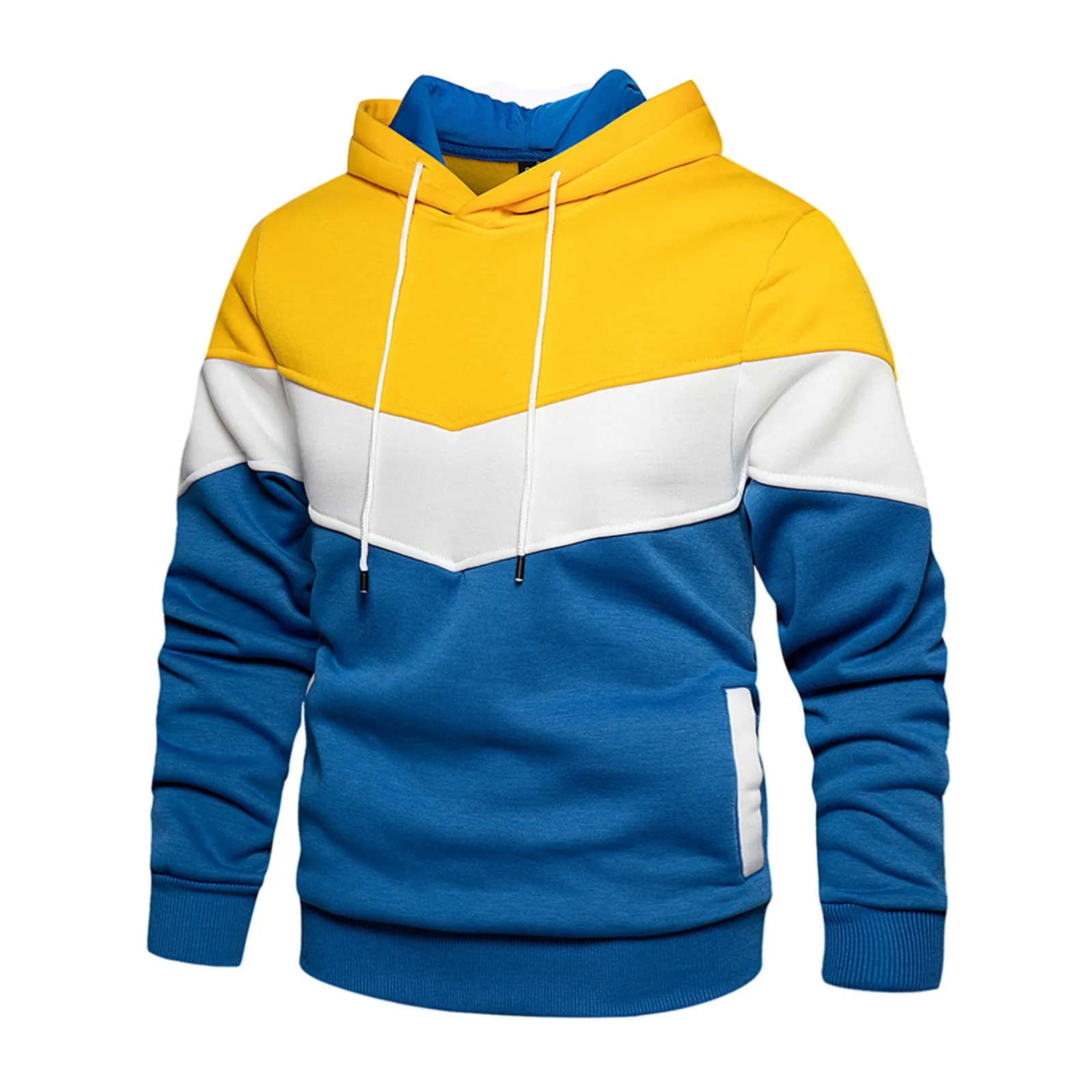 COLOR BLOCK PATCHWORK CASUAL POCKET HOODIE