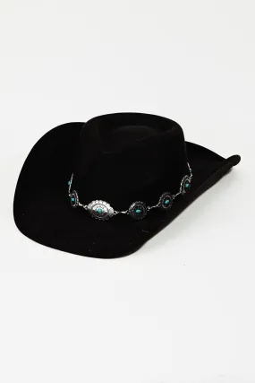 Concho Cowgirl Turquoise Belted Hat - Black