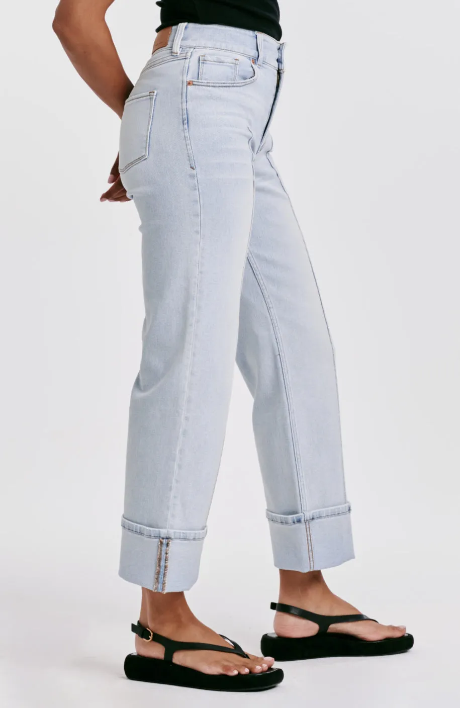 Dear John Holly Super High Rise Cuffed Straight Jeans Positano