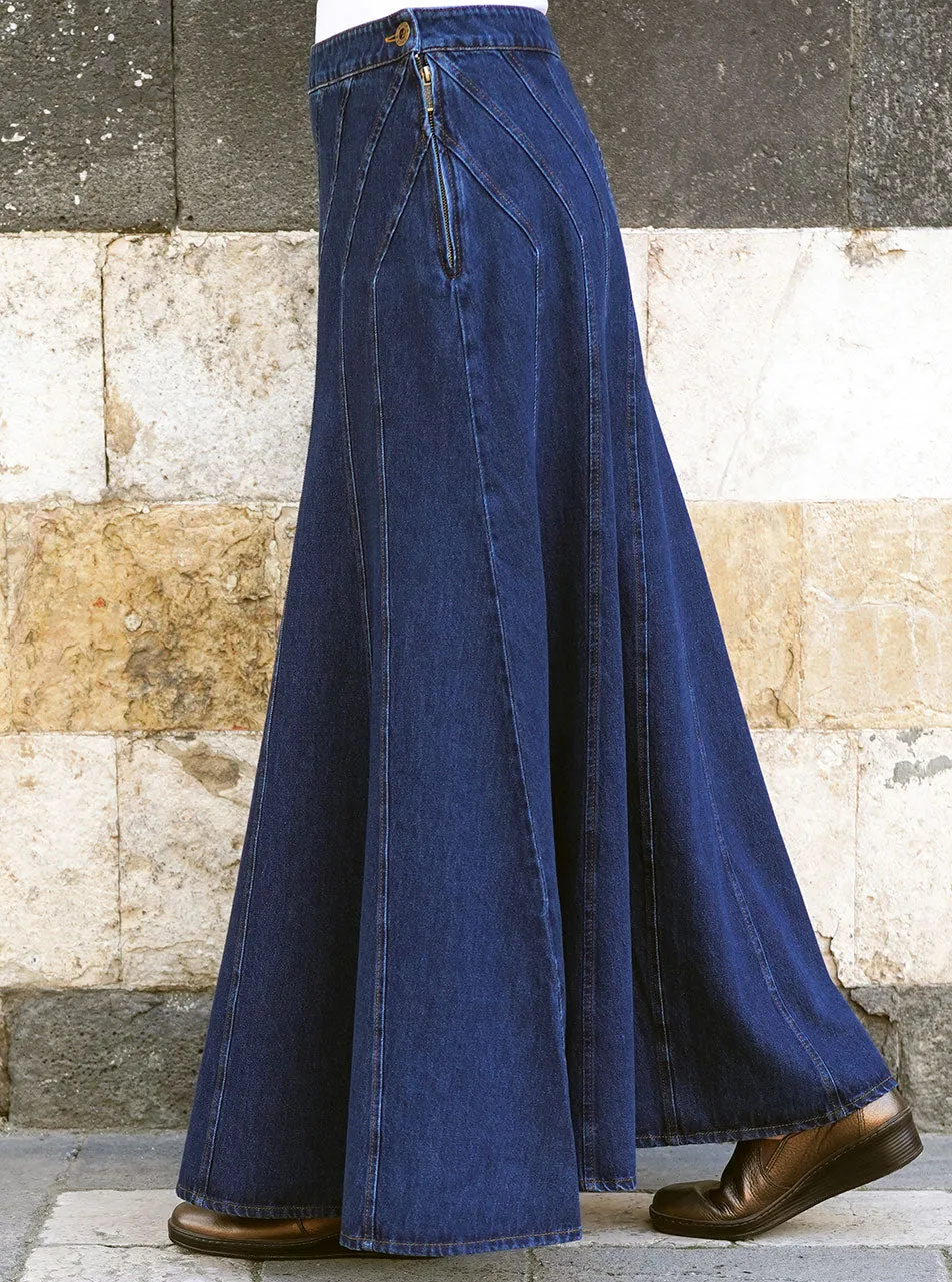 Denim Paneled Skirt