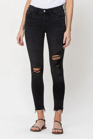 Flying Monkey Mid Rise Distressed Raw Hem Crop Skinny Jeans