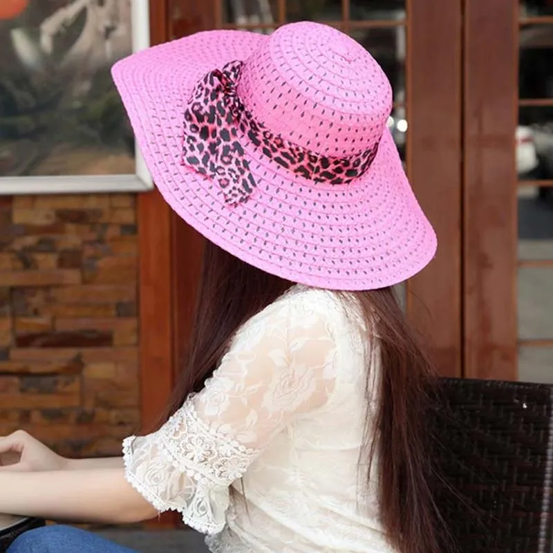 Foldable Floppy Wide Brim Straw Sun Hat with Bowknot