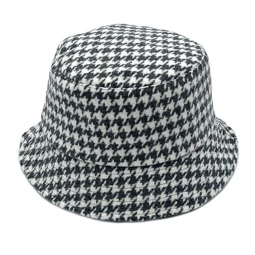 Houndstooth Patterned Bucket Hats