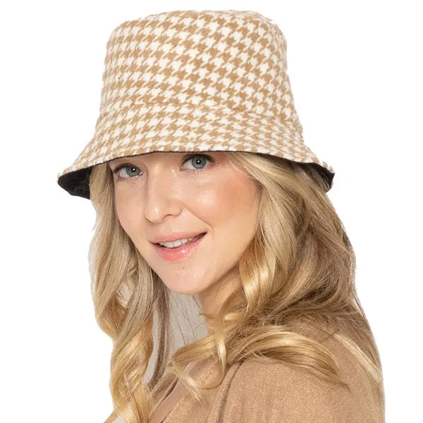 Houndstooth Patterned Bucket Hats