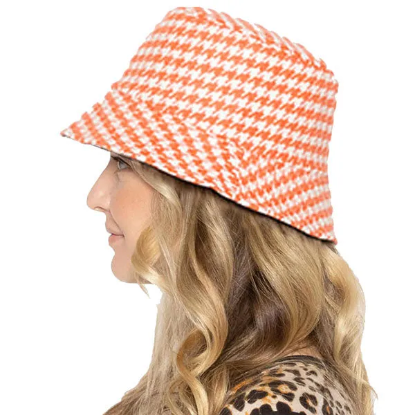 Houndstooth Patterned Bucket Hats