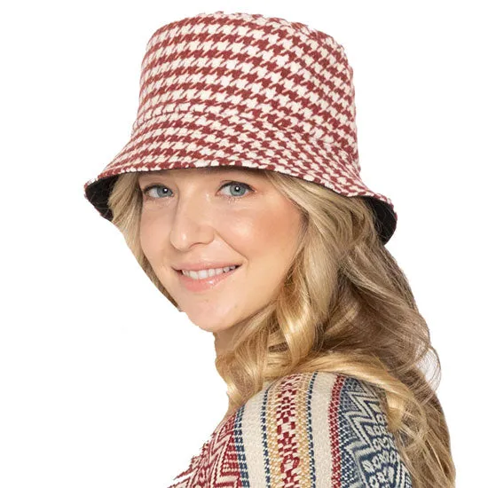 Houndstooth Patterned Bucket Hats