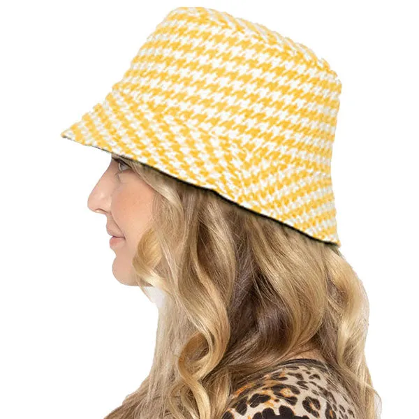 Houndstooth Patterned Bucket Hats