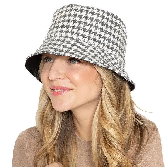 Houndstooth Patterned Bucket Hats