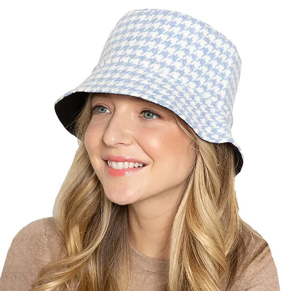 Houndstooth Patterned Bucket Hats