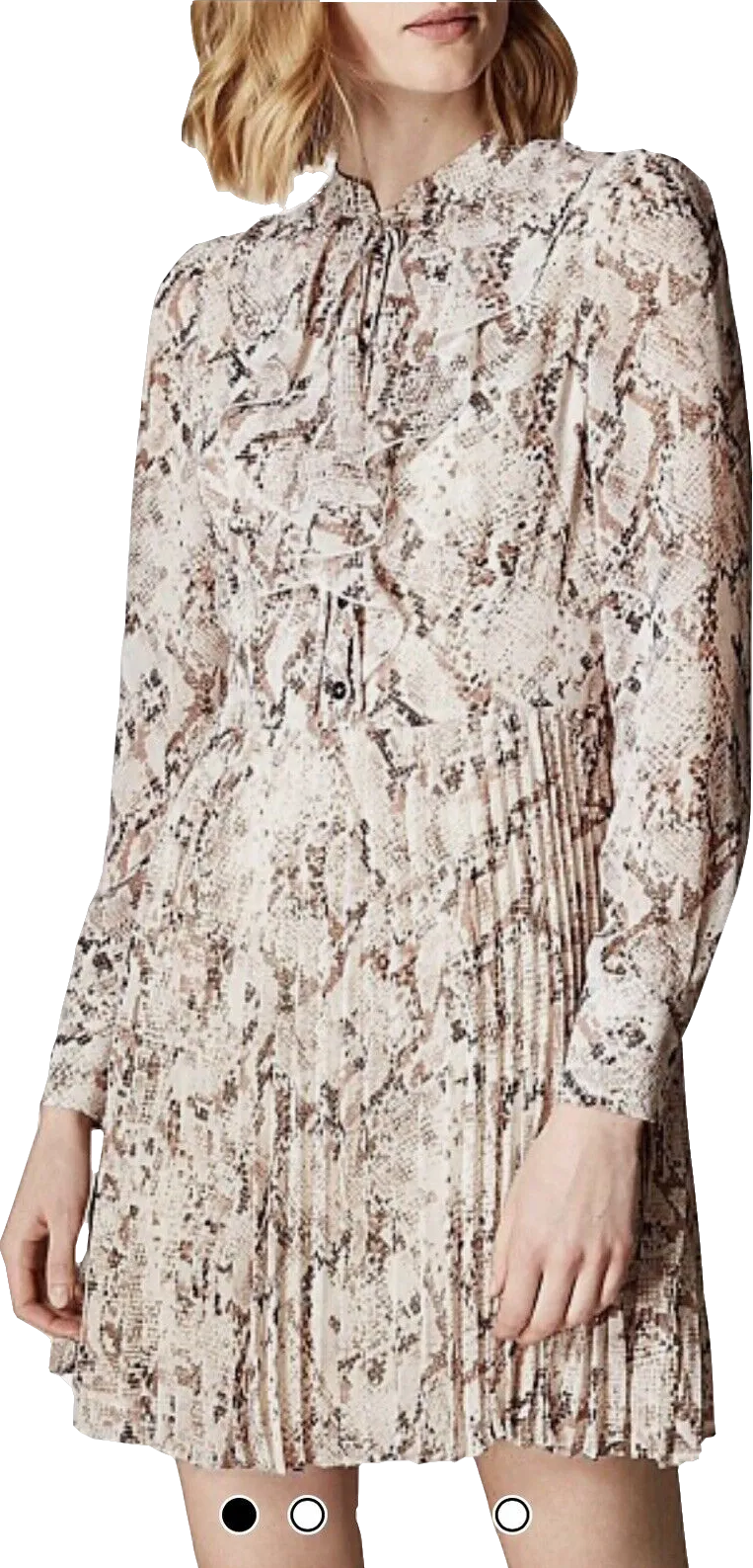 Karen Millen Beige Snake Print Pleated Mini Dress BNWT UK 14