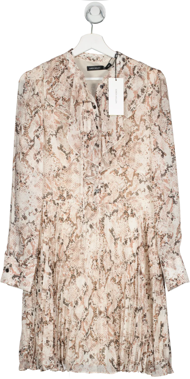 Karen Millen Beige Snake Print Pleated Mini Dress BNWT UK 14