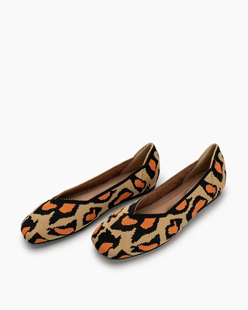 Leopard Print Square Toe Ballet Flats