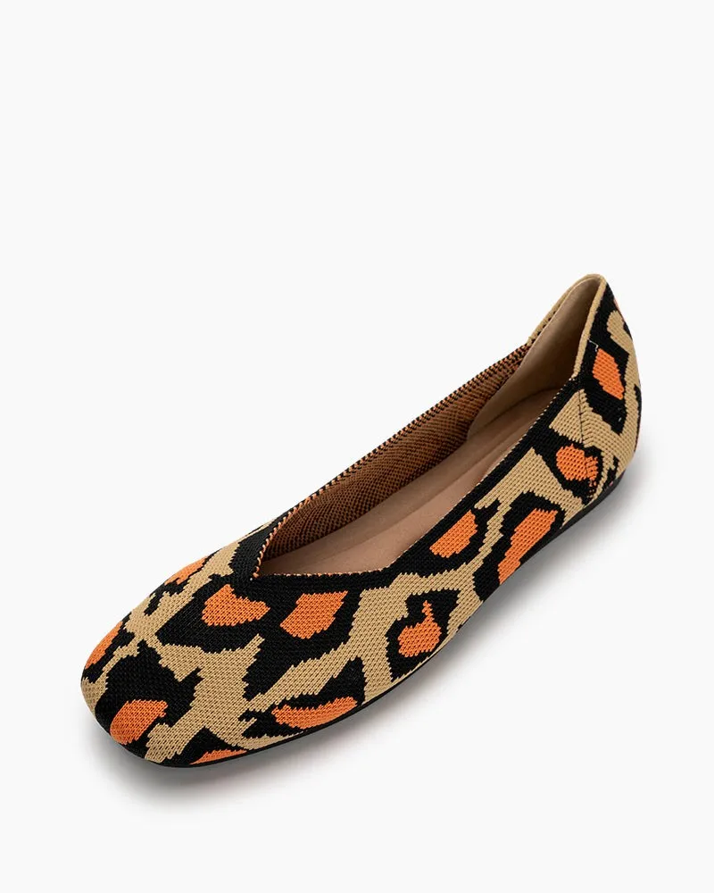 Leopard Print Square Toe Ballet Flats