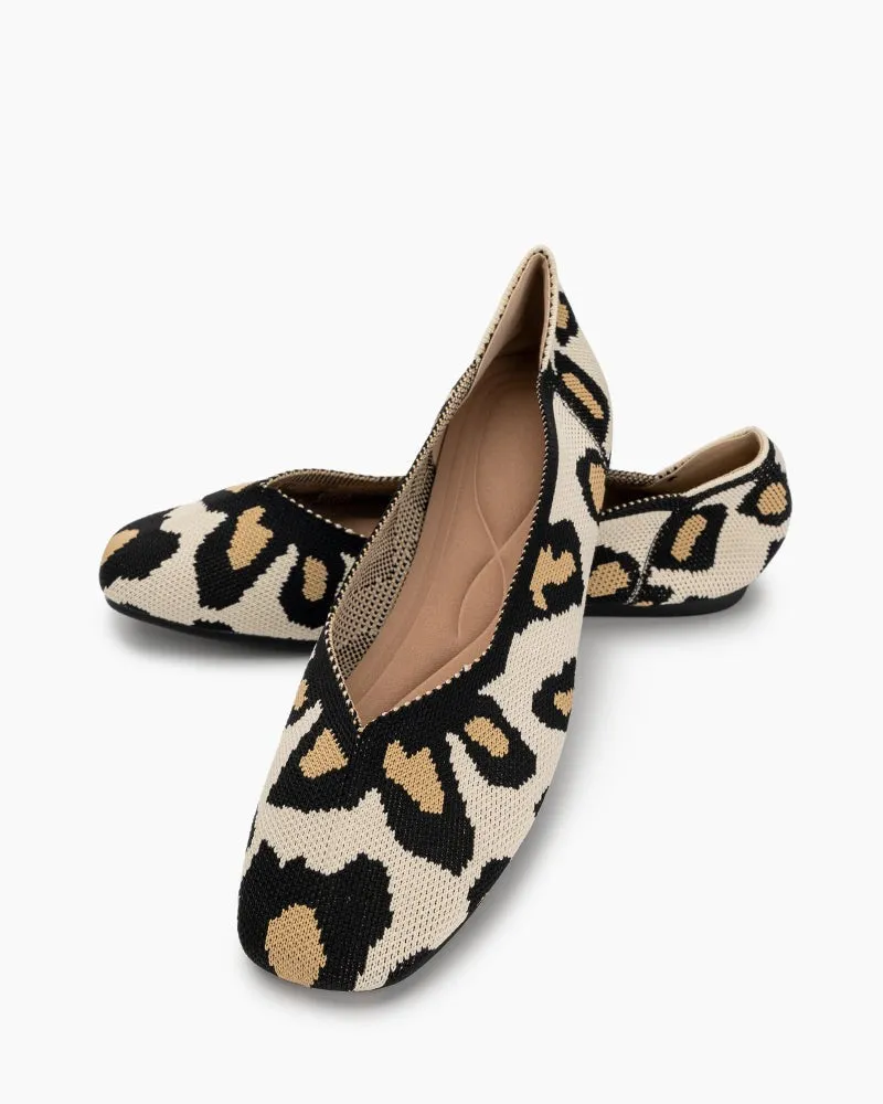 Leopard Print Square Toe Ballet Flats