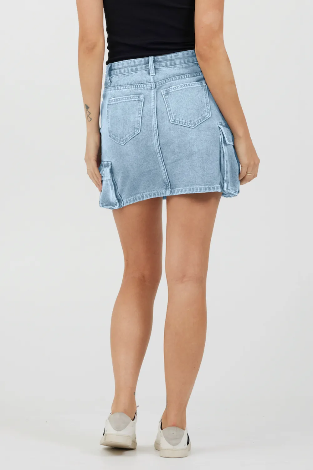 Light Wash Denim Cargo Skirt