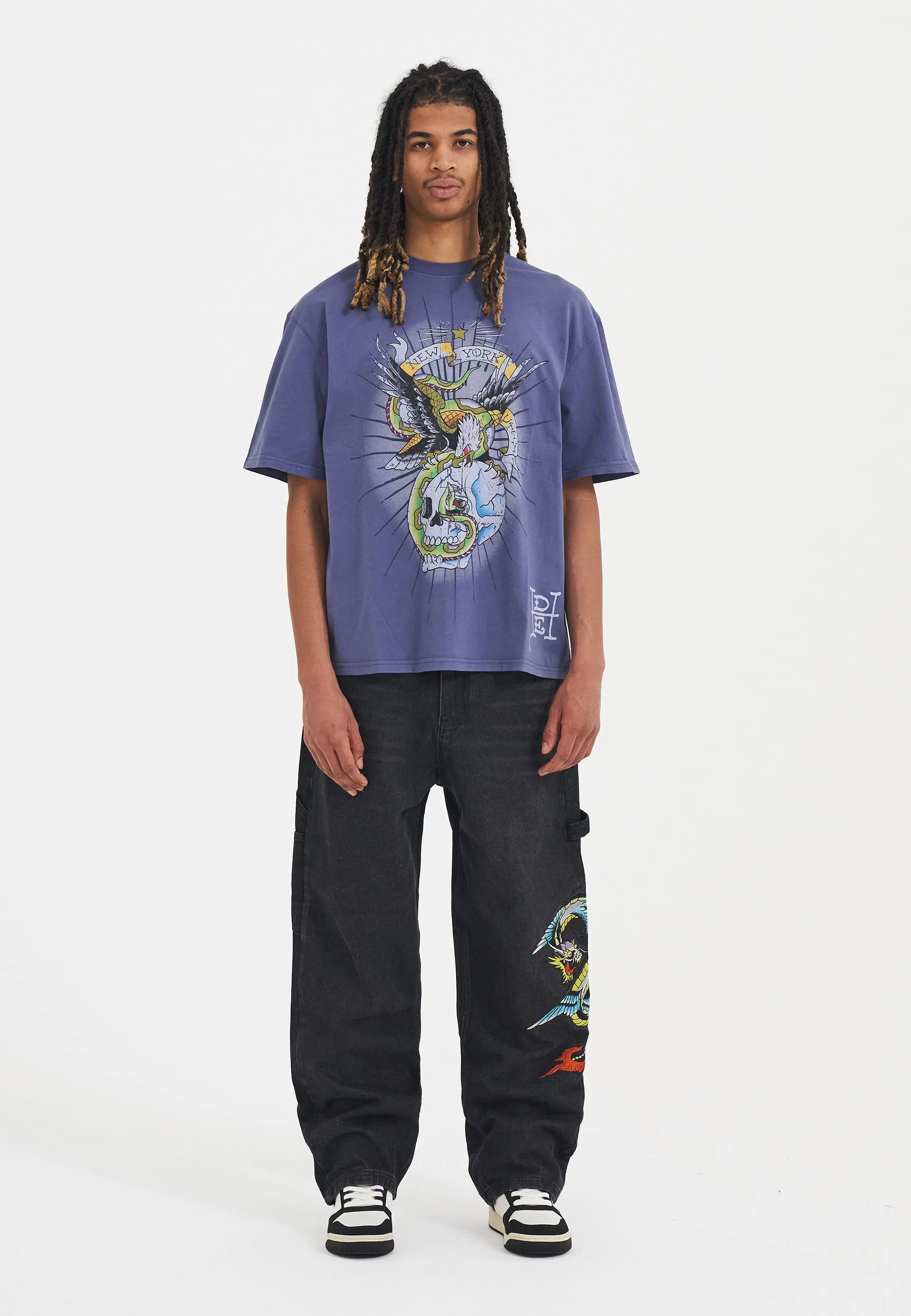 Mens Eagle & Snake Battle Tshirt - Indigo