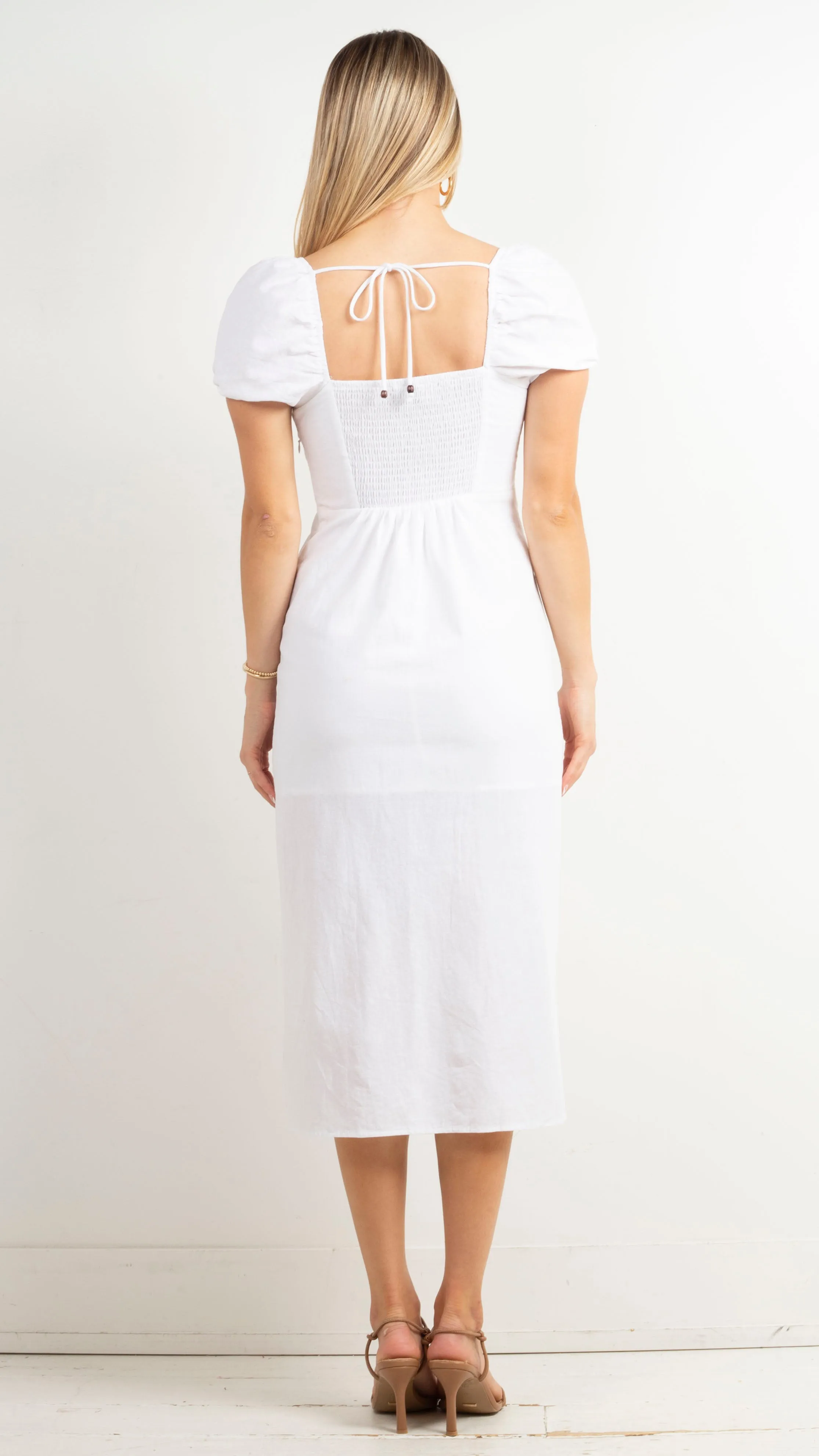 Mika Puff Sleeve Midi - White