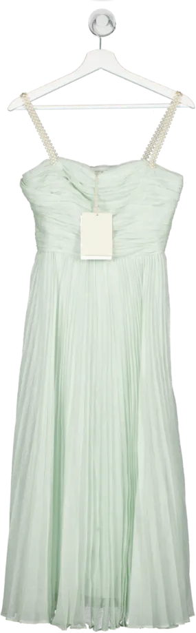 Miss Sixty Green Pleated Tulle Dress With Pearl Detail Straps UK XS