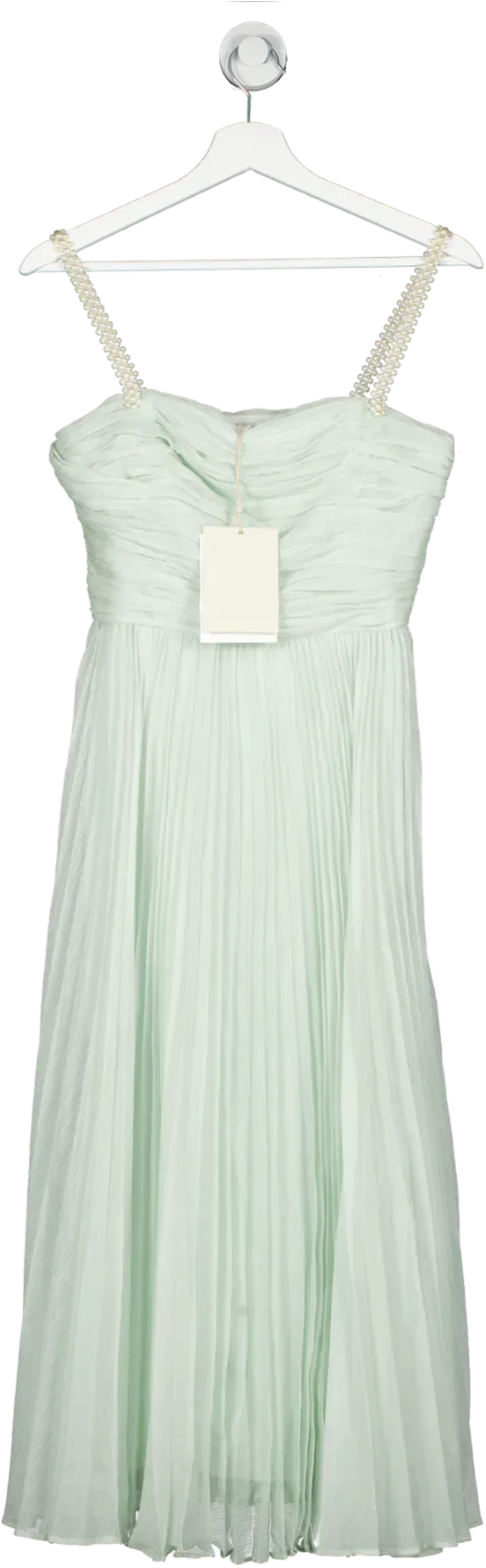 Miss Sixty Green Pleated Tulle Dress With Pearl Detail Straps UK XS