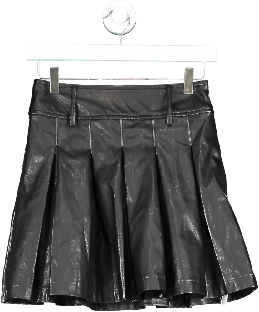 New Look Black Leather Look Pleated Mini Skirt UK 6