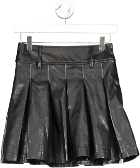 New Look Black Leather Look Pleated Mini Skirt UK 6