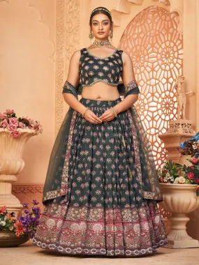 Odette Black Chinon Printed Stitched Lehenga Set For Women