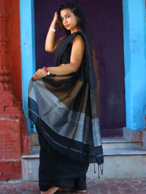 Odette Black Cotton  Saree  With Unstitched Blouse for Women