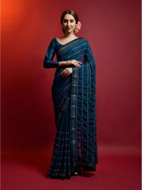 Odette Women Dark Blue Georgette Saree With Unstitched Blouse