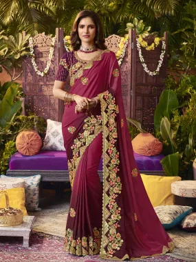 Odette Women Indian Wedding Dual Tone Barfi Fabric Saree With Unstitched Blouse