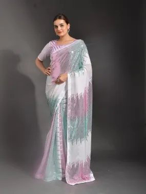 Odette Women Multicolor Georgette Designer Saree With Unstitched Blouse