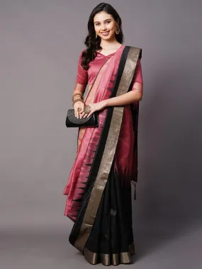 Odette Women Pink Festive Cotton Silk Woven Design Saree With Unstitched Blouse