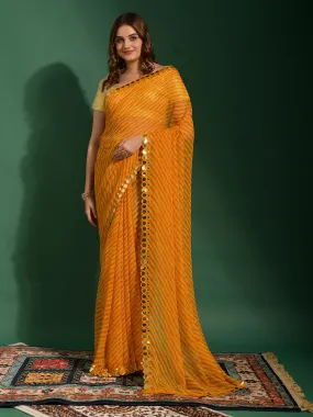 Odette Women Yellow Chiffon Designer Saree With Unstitched Blouse